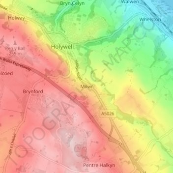 Milwr topographic map, elevation, terrain