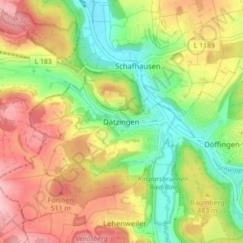 Dätzingen topographic map, elevation, terrain