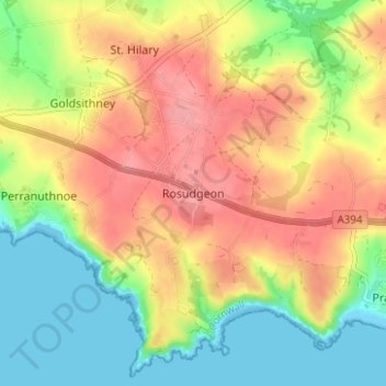 Rosudgeon topographic map, elevation, terrain