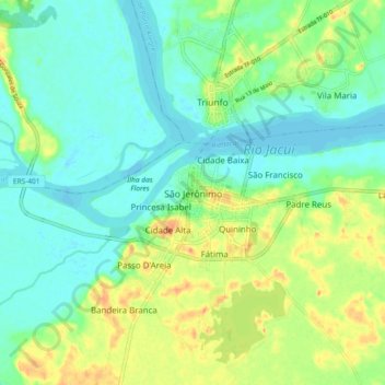 São Jerônimo topographic map, elevation, terrain