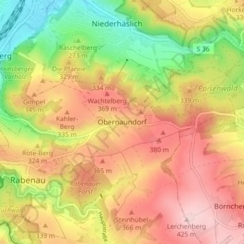 Obernaundorf topographic map, elevation, terrain