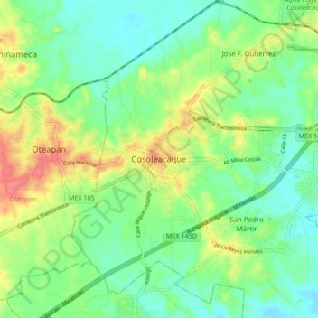 Cosoleacaque topographic map, elevation, terrain