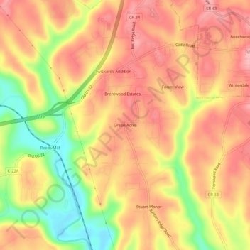 Green Acres topographic map, elevation, terrain