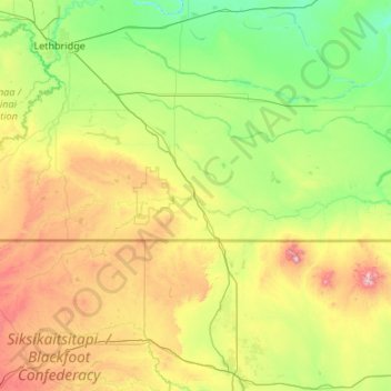 Milk River (town) topographic map, elevation, terrain