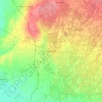 Debrecen topographic map, elevation, terrain