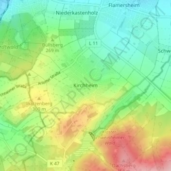 Kirchheim topographic map, elevation, terrain
