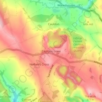Cauldon Lowe topographic map, elevation, terrain