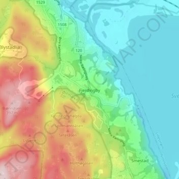 Fjerdingby topographic map, elevation, terrain
