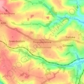 Threemilestone topographic map, elevation, terrain