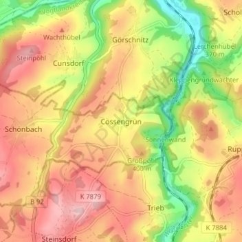 Cossengrün topographic map, elevation, terrain