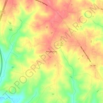 Williamsburg topographic map, elevation, terrain