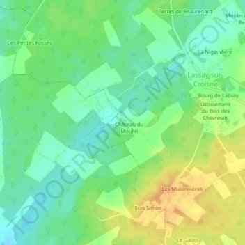Château du Moulin topographic map, elevation, terrain
