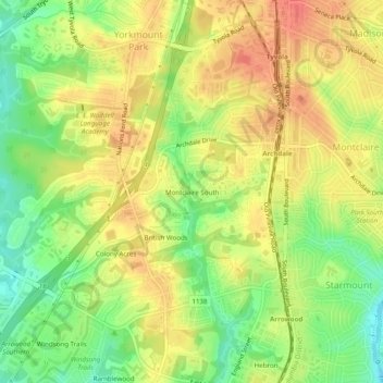 Montclaire South topographic map, elevation, terrain