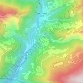 Aubinyà topographic map, elevation, terrain