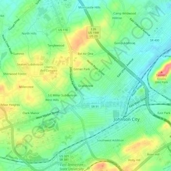 Grandview topographic map, elevation, terrain