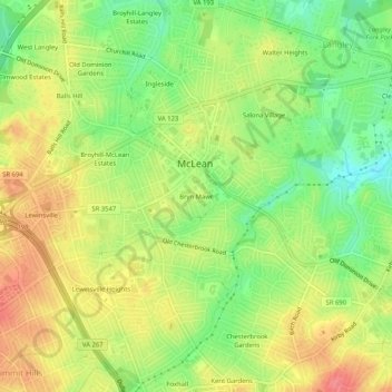 Bryn Mawr topographic map, elevation, terrain