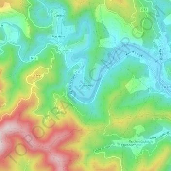 Drouillèdes topographic map, elevation, terrain