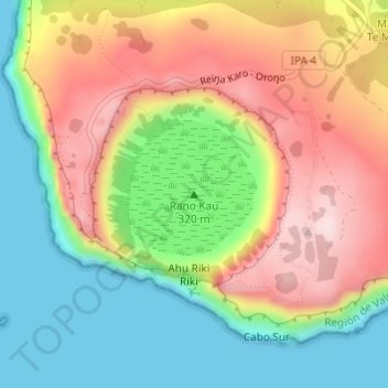 Rano Kau topographic map, elevation, terrain