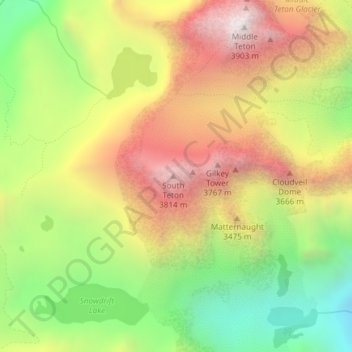South Teton topographic map, elevation, terrain