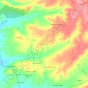 Pouca Pena topographic map, elevation, terrain