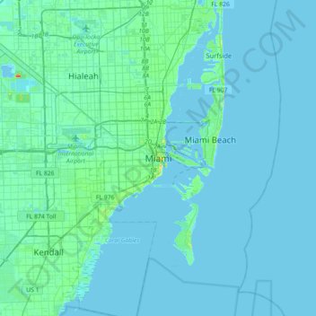 Miami topographic map, elevation, terrain