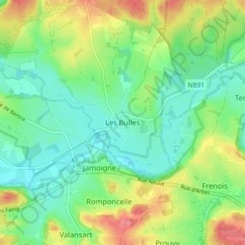 Les Bulles topographic map, elevation, terrain