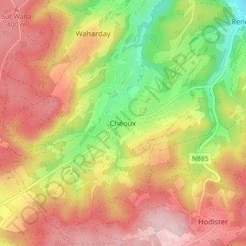 Chéoux topographic map, elevation, terrain