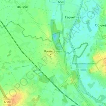 Ramegnies-Chin topographic map, elevation, terrain