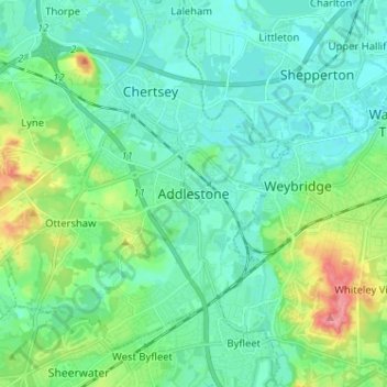 Addlestone topographic map, elevation, terrain