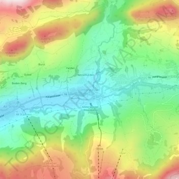 Unterwasser topographic map, elevation, terrain
