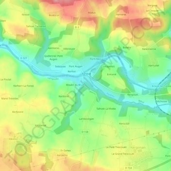 Pont-Augan topographic map, elevation, terrain