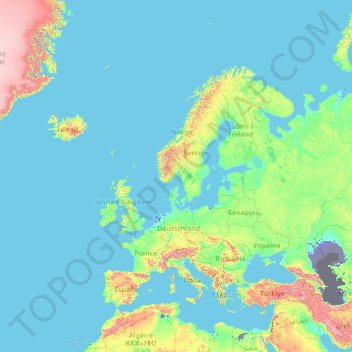 Europe topographic map, elevation, terrain