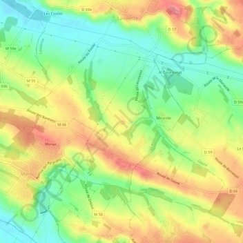 Laoureaux topographic map, elevation, terrain