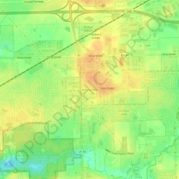 Arbury Hills topographic map, elevation, terrain