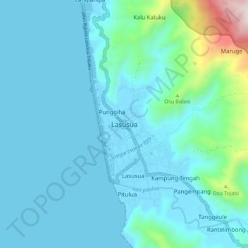 Lasusua topographic map, elevation, terrain