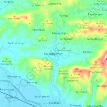 Karanggayam topographic map, elevation, terrain