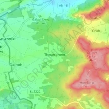 Theuerbronn topographic map, elevation, terrain
