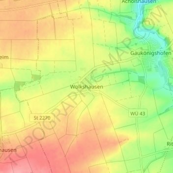 Wolkshausen topographic map, elevation, terrain