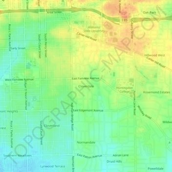 Cloverdale topographic map, elevation, terrain