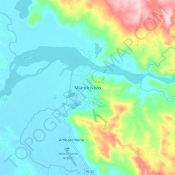 Miandrivazo topographic map, elevation, terrain