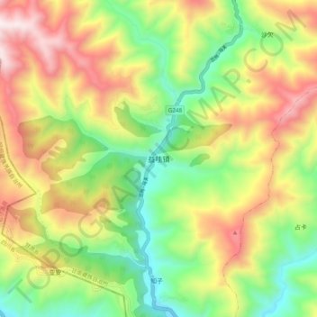 益哇镇 topographic map, elevation, terrain