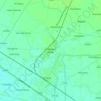 Fatehgarh Sahib topographic map, elevation, terrain