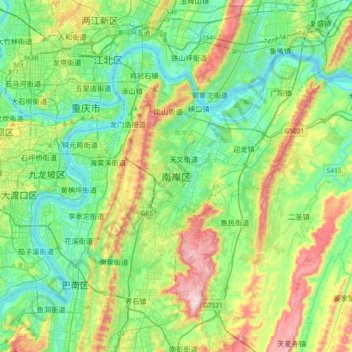 南岸区 topographic map, elevation, terrain