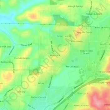 Woodcrest topographic map, elevation, terrain