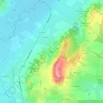 Ougy topographic map, elevation, terrain