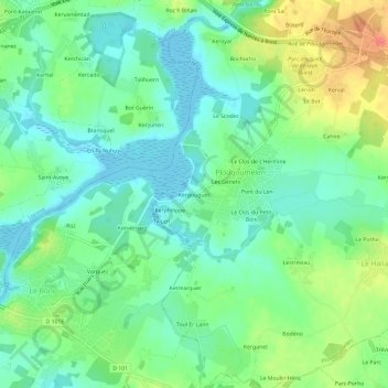 Kergouguec topographic map, elevation, terrain