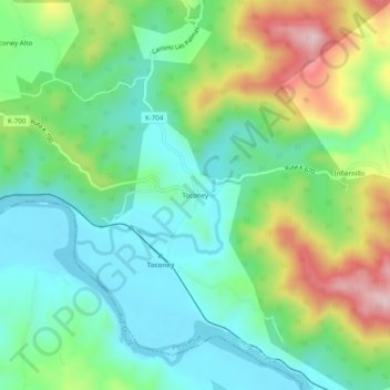 Toconey topographic map, elevation, terrain