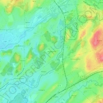 Herzmanns topographic map, elevation, terrain