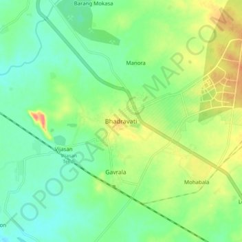 Bhadravati topographic map, elevation, terrain