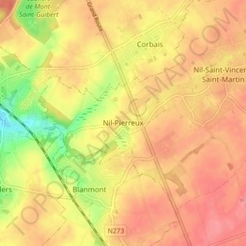 Nil-Pierreux topographic map, elevation, terrain